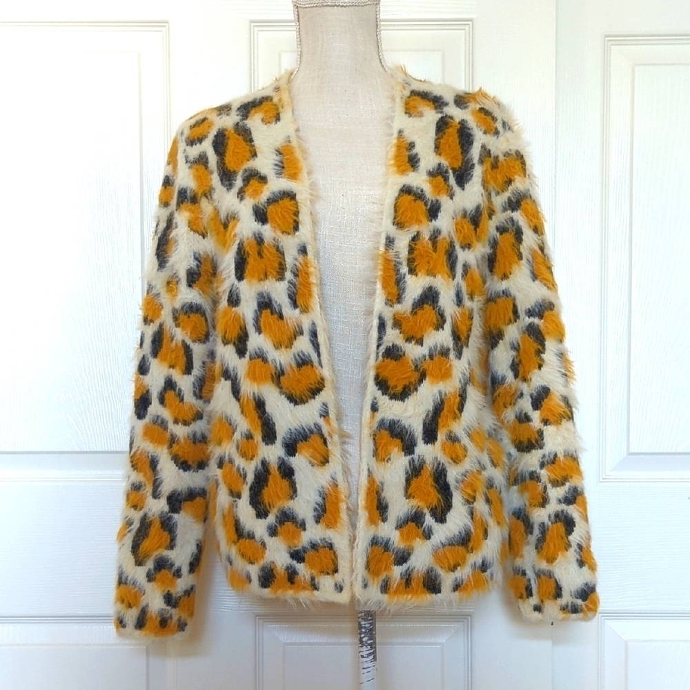 Sweet Rain Leopard Print Faux Fur Sweater